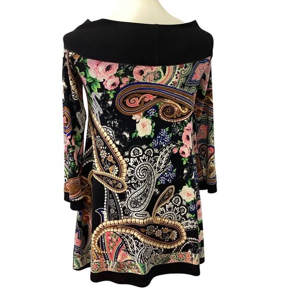 Evo Vorri Womens Medium Long Sleeve Off Shoulder Floral Paisley Short Mod Dress - Picture 4 of 5